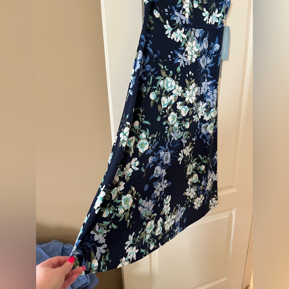 New! London Times Navy Blue Floral Sleeveless Dress Women’s size 8 - Picture 7 of 14